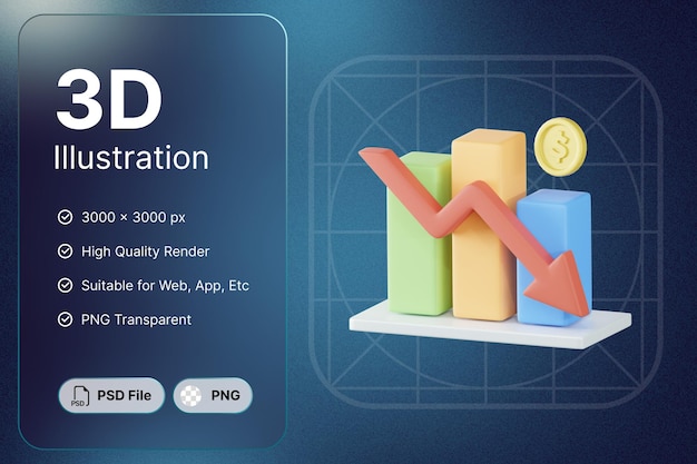 3d render decrease chart accounting finance concept modern design