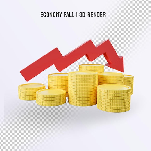 3d render financial crisis decrease arrow bankruptcy transparent background