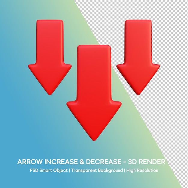 3d render of red arrows indicating decrease
