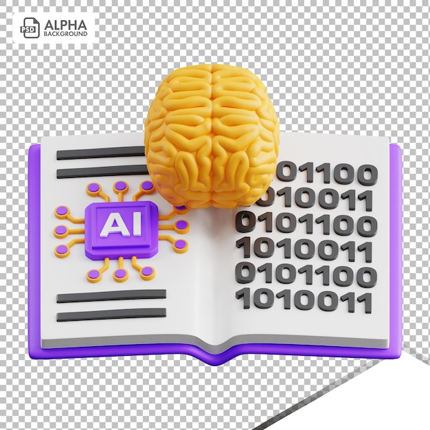 Artificial Intelligence Learning and Data Processing Concept with Brain and Binary Code