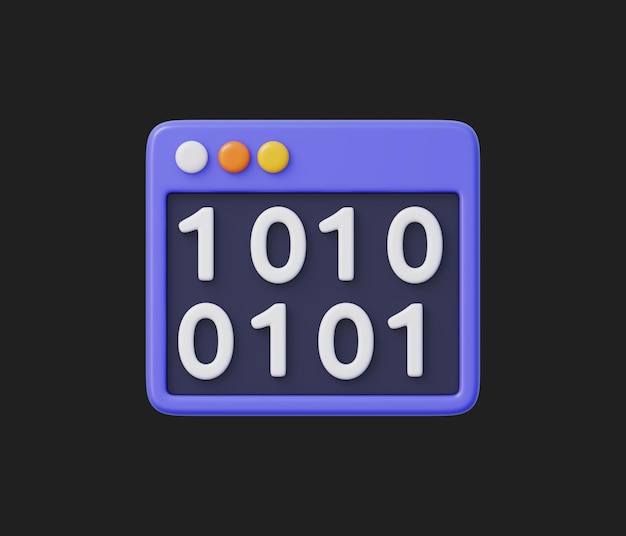 binary code window 3d for data processing automation website development programming administration