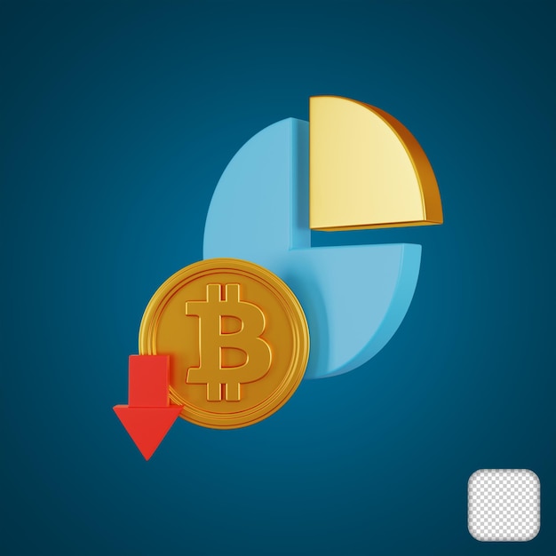 bitcoin decrease pie chart 3d illustration