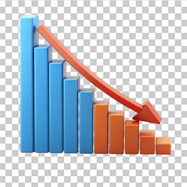 decrease analytics graph isolated on transparent background