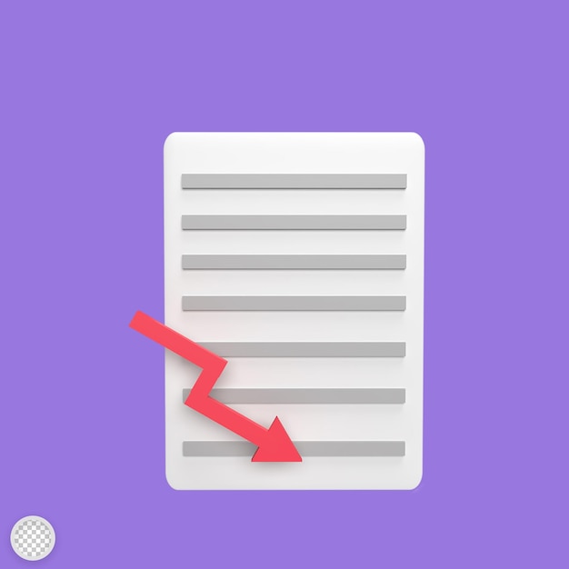 decrease document graph 3d icon model cartoon style render illustration