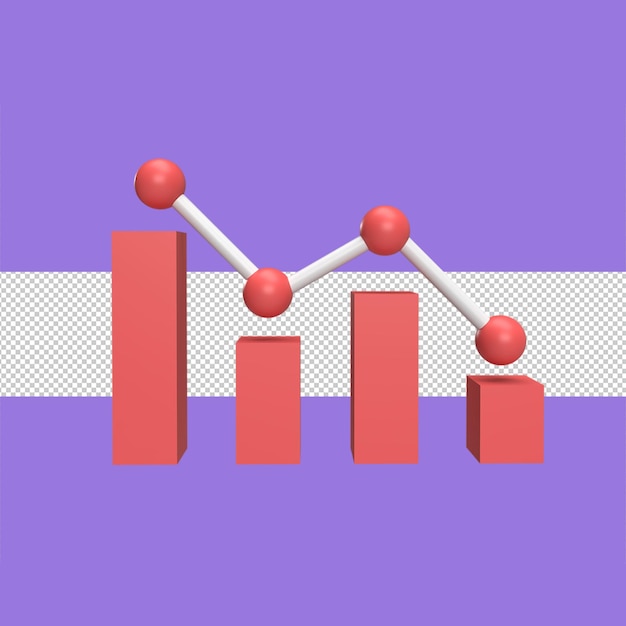 decrease graph 3d icon model cartoon style concept render illustration
