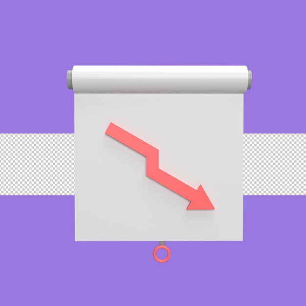 decrease graph 3d icon model cartoon style concept render illustration