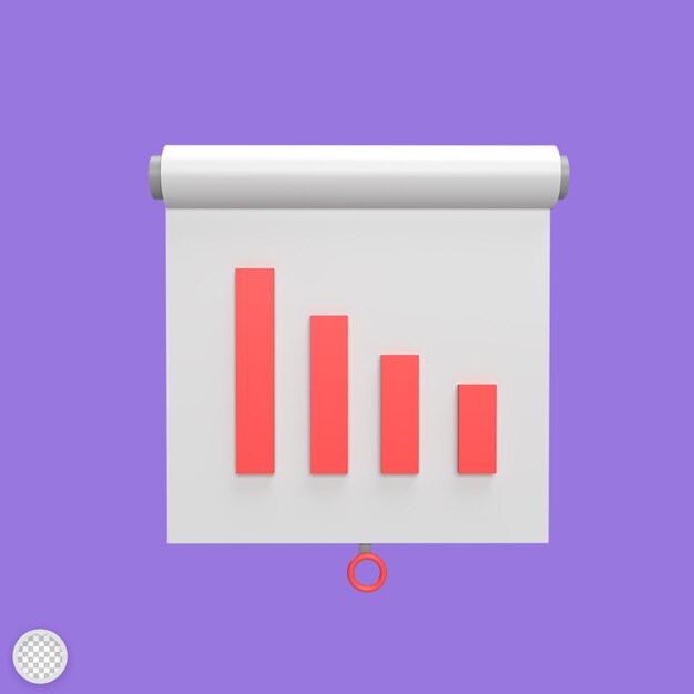 decrease graph 3d icon model cartoon style concept render illustration