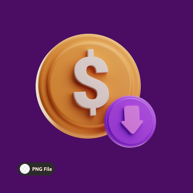 dollar coin with down arrow indicating financial decrease
