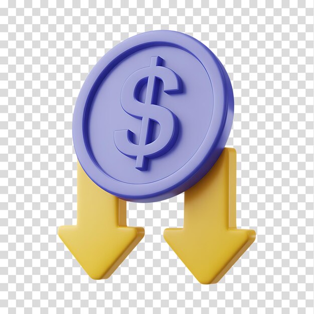 dollar coin with downward arrows representing financial decrease