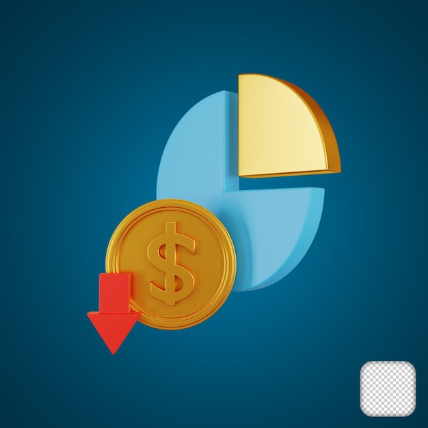dollar decrease pie chart 3d illustration