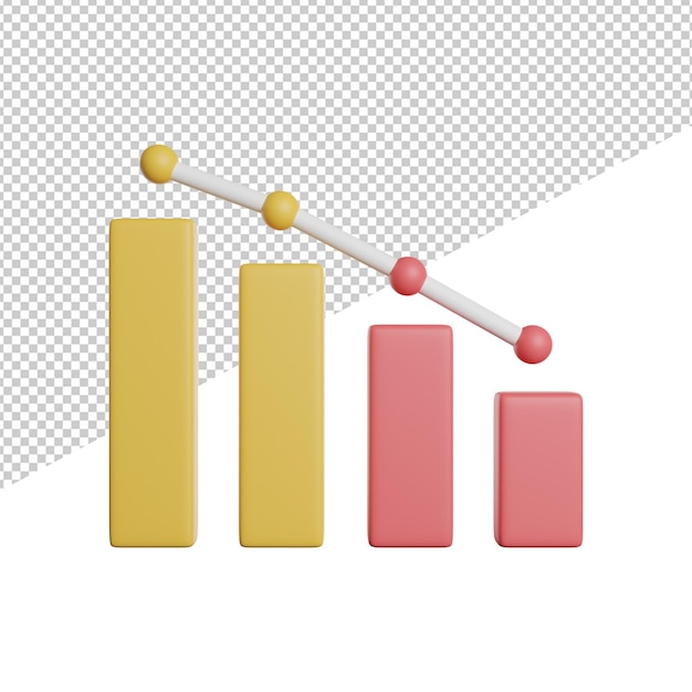 graph down decrease front view 3d rendering icon illustration on transparent background