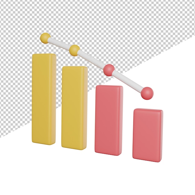graph down decrease side view 3d rendering icon illustration on transparent background