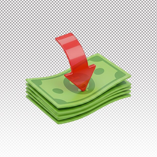Money Stack with Down Arrow Representing Financial Decrease