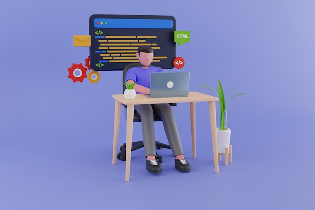professional programmer writing code for testing computer software man using computer for fixing