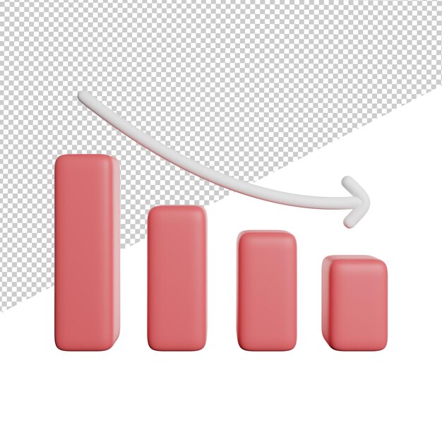 Profits Decrease Graph frontvisning 3d gengivelse illustration på transparent baggrund