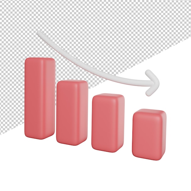 profits decrease graph side view 3d rendering illustration on transparent background