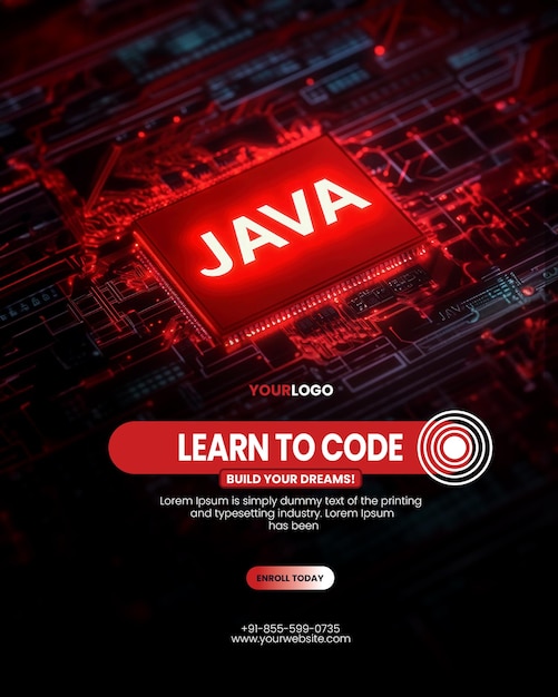 programming workshop python workshop poster template with a red glowing computer chip with java text