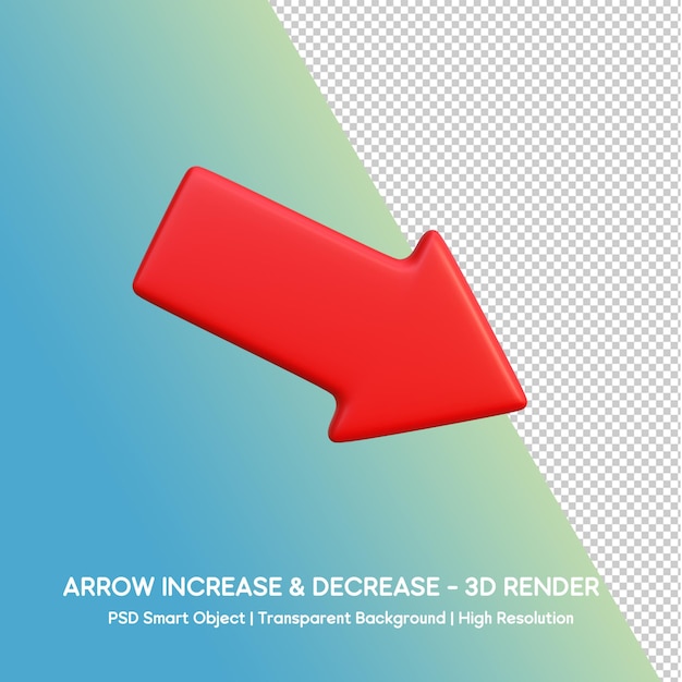 red 3d arrow indicating increase or decrease with transparent background