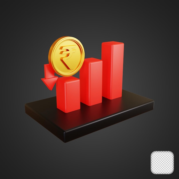 rupee decrease graph 3d illustration