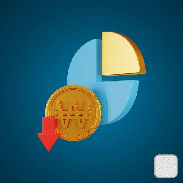 won decrease pie chart 3d illustration