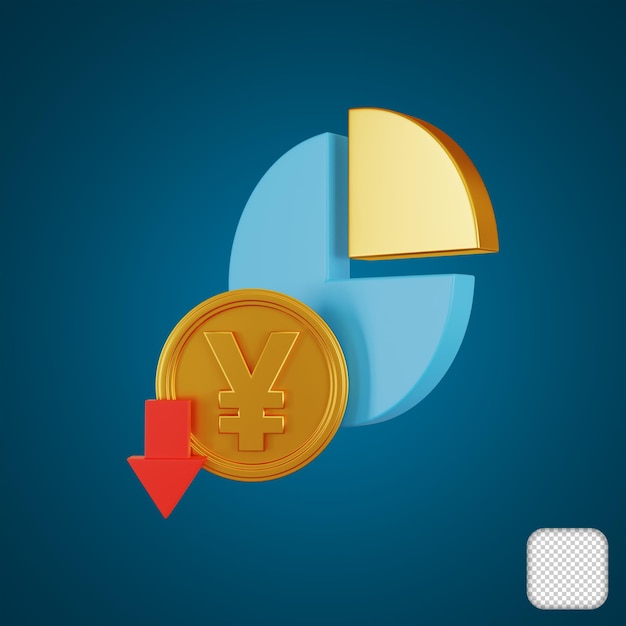 yuan decrease pie chart 3d illustration