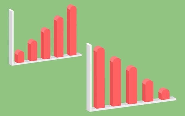 3d bar chart vector isolated on green 3d increase and decrease graphs retro colors statistics