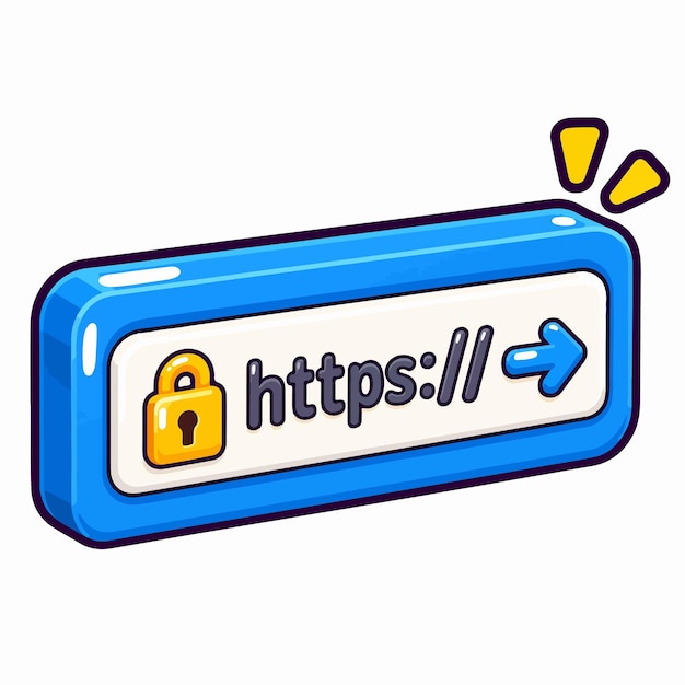3D 만화 스타일 파란색 https 버튼, 배경 분리