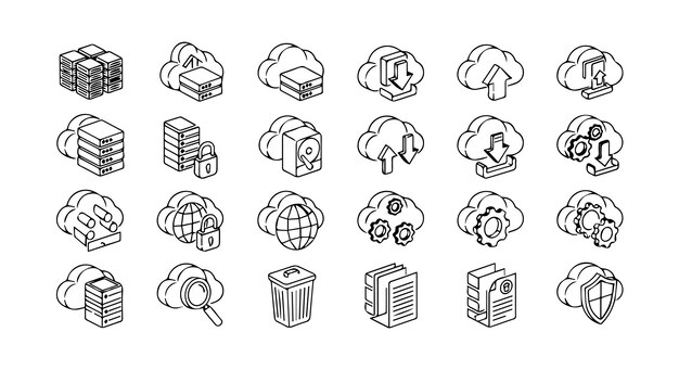 3d cloud computing and server elements set