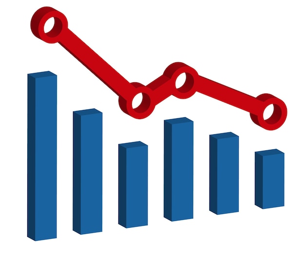 3d graph with decrease report diagram with recession and bankruptcy progress