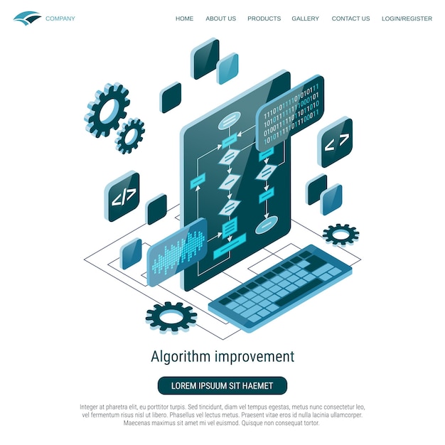 algorithm improvement program coding software development 3d isometric vector concept