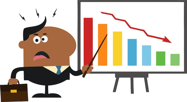 angry african american manager pointing to a decrease chart on a board