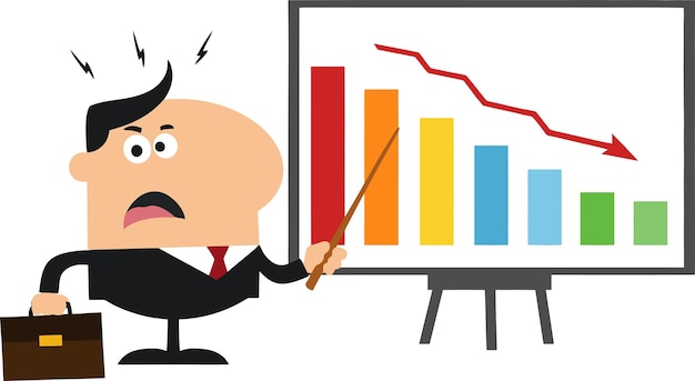 angry manager pointing to a decrease chart on a board