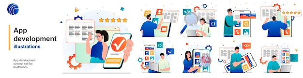 app development isolated set programmers develop software and software of scenes in flat design