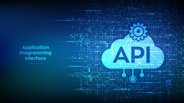 application programming interface icon made with binary code api technology concept software development tool data integration digital binary code background with digits 10 vector illustration