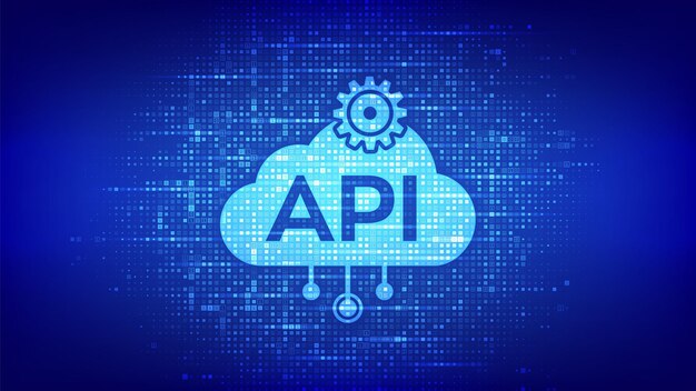 application programming interface icon made with binary code api technology concept software development tool data integration digital binary code background with digits 10 vector illustration