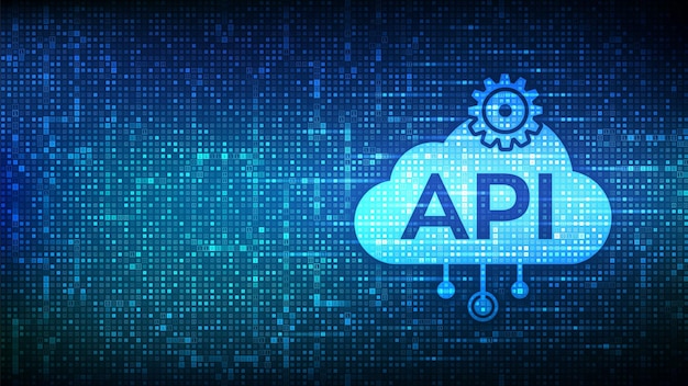 application programming interface icon made with binary code api technology concept software development tool data integration digital binary code background with digits 10 vector illustration