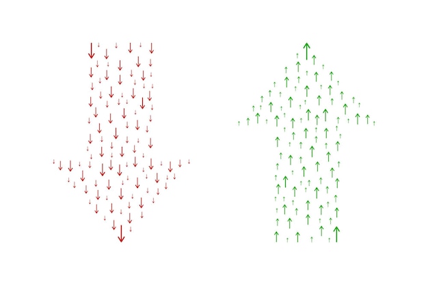 arrows down and up vector illustration showing decrease and increase on white background