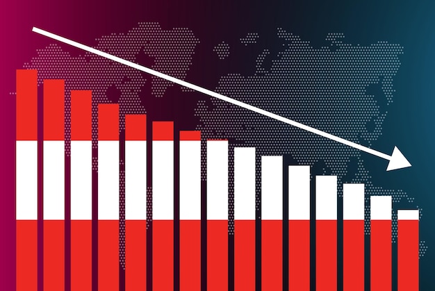 austria bar chart graph decreasing values crisis and downgrade news banner fail and decrease