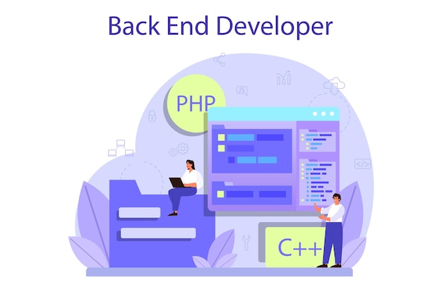 back end development concept. software development process. website interface improvement. programming and coding. it profession.