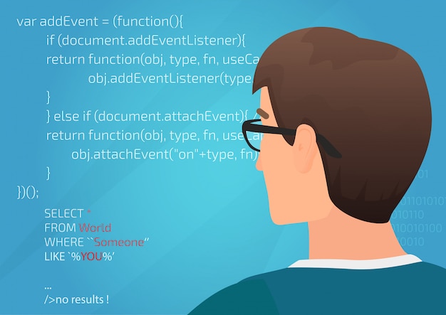 back view of coding programmer