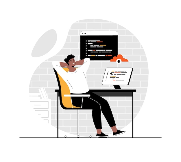 backend development coding and programming man working with program languages doing tasks finding