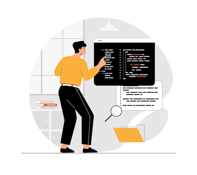 backend development coding and programming man writes code creates and optimizes pages and program