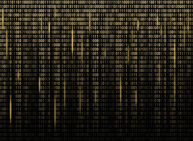 binary code background yellow program code in matrix style