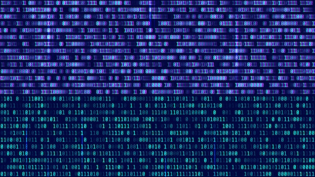 binary code, blue digits on the computer screen