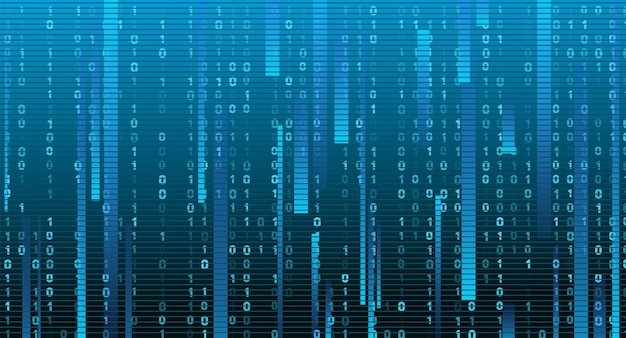 binary code data stream on blue background