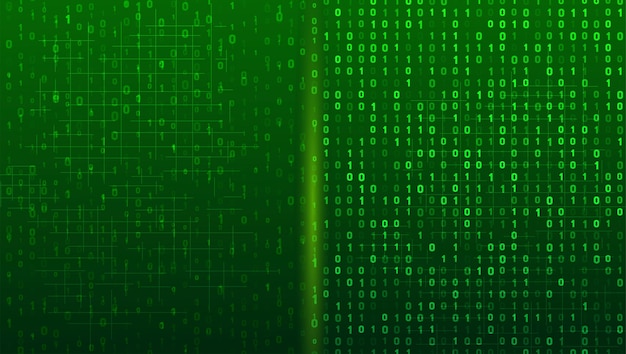 binary code data stream green background