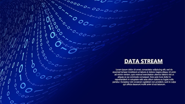 blue stream of binary code digital flow of encoded data analysis blockchain transfer big data visualization vector matrix background coding and hacking