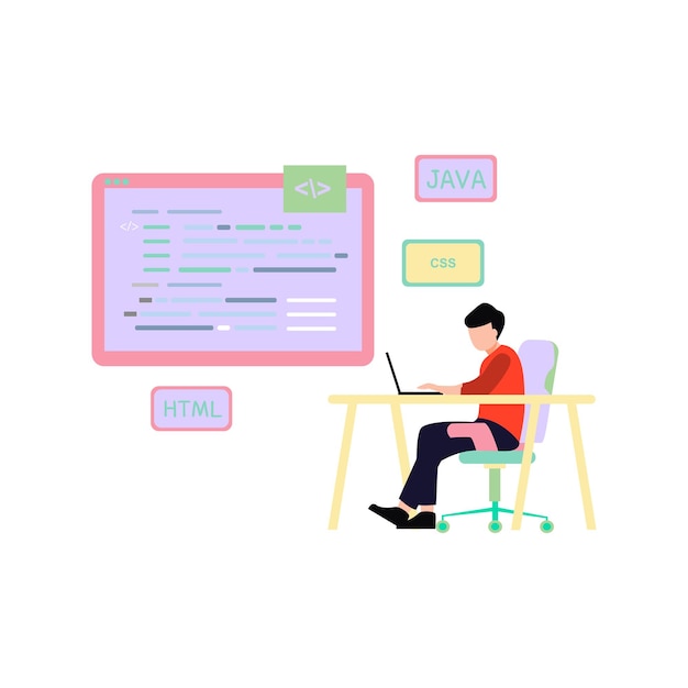 the boy is working on java coding