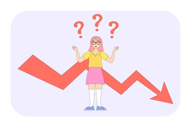 business problems and finding solution concept young woman shrugging concept of decrease in profits
