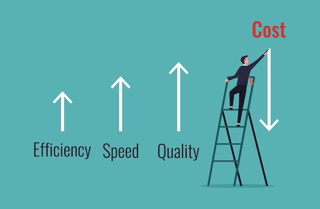 businessman drawing arrow lines decrease cost